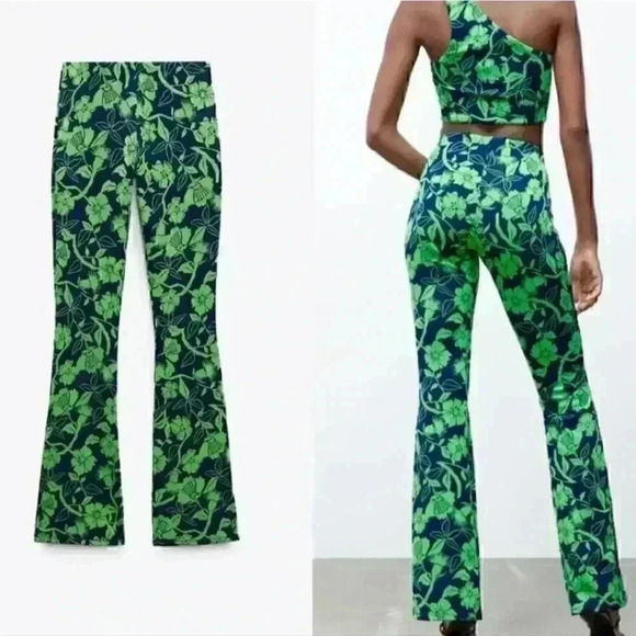 Zara High Waisted Jacquard Wide leg Pants - Picture 10 of 11